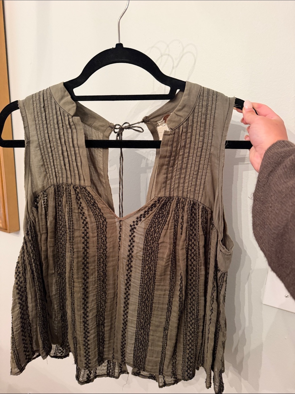 Free People Olive Green Embroidered Sleeveless Camisole